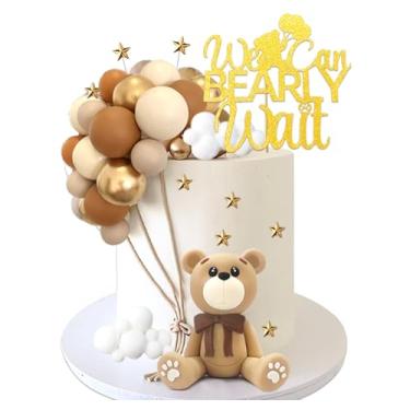 Imagem de Toppers de bolo de urso, bolas de urso, decorações de bolo com nuvens de estrelas, topos de bolo para meninos e meninas, chás de bebê, decorações de festa de aniversário (conjunto de urso marrom)