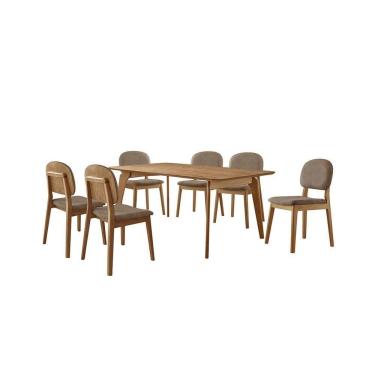 Imagem de Conjunto Sala De Jantar Mesa Paris 160x90cm Tampo Retângular Mdf Laminado Com 6 Cadeiras Siena Courino Marrom