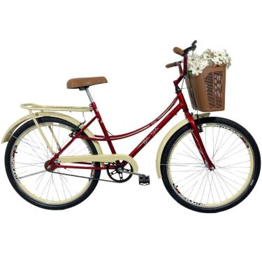 Imagem de Bicicleta Retrô Vintage Aro 26 Cesta Feminina Vermelho