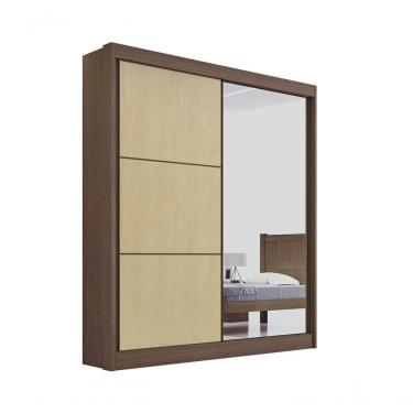Imagem de Guarda Roupa Casal Athenas 2 Portas 3 Gavetas Com Espelho Sem Pés - D` Doro Castanho/linho