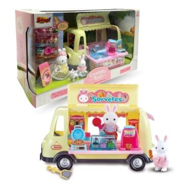 Imagem de Carrinho de Sorvete Casinha Feliz, Food Truck com 2 Bonecos e Acessórios, 25 cm, Amarelo e Rosa