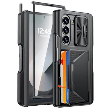Imagem de Capa para Galaxy Z Fold 6, nível militar, cobertura total, película protetora 9h, clipe traseiro, porta-cartões para S Pen, capa de celular luxuosa à prova de choque (para Galaxy Z Fold 6/preto)