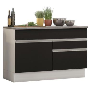 Imagem de Balcão de Pia Madesa Glamy 120 cm 1 Porta e 2 Gavetas (Com Tampo) - Branco/Preto