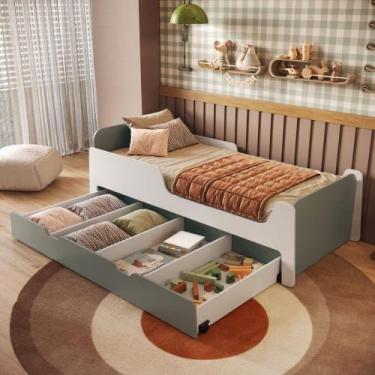 Imagem de Cama Infantil Solteiro Mick com Baú Auxiliar em MDF Mobikasa, Branco/V