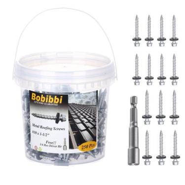 Imagem de Parafusos de telhado de metal Bobibbi 10x1-1/2 polegadas com lavadora 