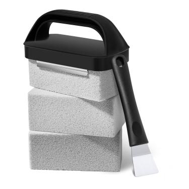 Imagem de Tijolo de pedra-pomes para limpeza de topo plano, kit de pedra de grelha resistente para grelha com alça e raspador, bloco de tijolos de limpeza de chapa para remover gordura persistente, ferrugem (5