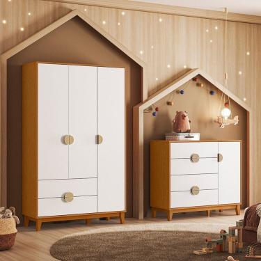 Imagem de Conjunto Quarto Infantil Kid em MDF Mimo Cinamomo / Branco