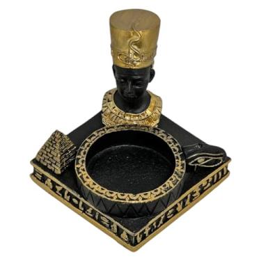 Imagem de Incensário Castiçal Vela Faraó Bastet Nefertiti Resina Preto (Nefertiti)