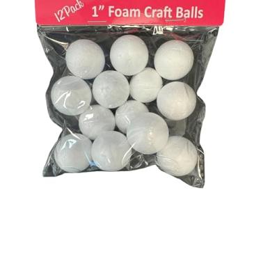 Imagem de Pacote com 12 bolas de espuma de 2,5 cm para projetos escolares e artísticos, isopor, risco de asfixia, não adequado para crianças menores de 3 anos, branco, embalagem de saco de poliéster