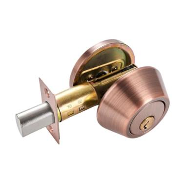 Imagem de Generic Fechadura de porta de ferrolho de cilindro único, moderna, interior e exterior, com chaves, maçaneta redonda para despensa, entrada frontal, quarto, Vermelho