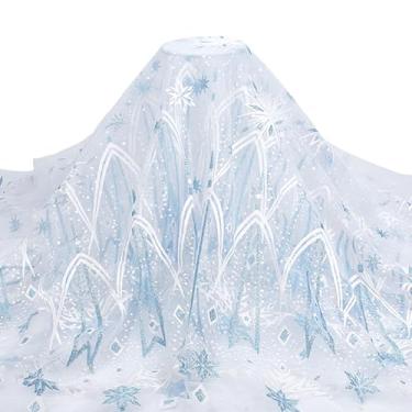 Imagem de PH PandaHall Tecido de organza de floco de neve de 2 metros, tecido transparente azul claro com flocos de neve decorativos de malha de inverno para roupas de vestido DIY, fantasia de festa de