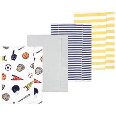 Imagem de Luvable Friends Hudson Baby Conjunto de 4 panos de flanela para arrotos, Esportes, 14x20 inches