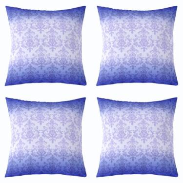 Imagem de Capa de almofada vintage azul branca, estampa de renda damasco gótica, estampa dupla face, capa de almofada quadrada floral barroca boêmia vitoriana 50 x 50 cm, conjunto de 4, poliéster