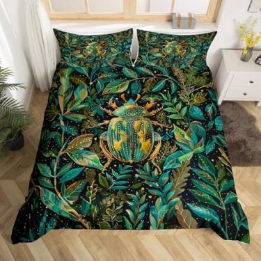 Imagem de Conjunto de cama Beetle, 3 peças, capa de edredom com folhas de plantas naturais para meninos e meninas, animais selvagens, capa de edredom ultramacia (sem edredom), capa de edredom tamanho casal