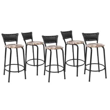 Imagem de Kit 5 Banquetas Para Bancada 60cm Preta Junco Preto Balcão Ilha Bistrô