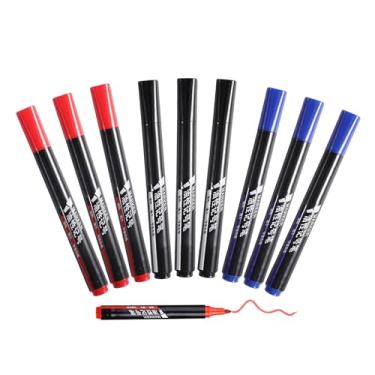 Imagem de GZBABY Marcadores permanentes 9 peças, caneta marcador impermeável para plástico, madeira, pedra, metal, superfície de vidro (preto azul vermelho)