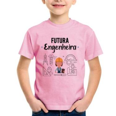 Imagem de Camiseta Infantil Futura Engenheira - Foca na Moda, Rosa bebê, 4