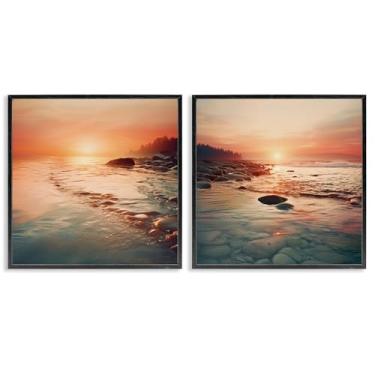 Imagem de Stupell Industries Conjunto de arte giclée emoldurado em preto com melodias quentes do pôr do sol por Lazar Studio, 61 x 61 cm