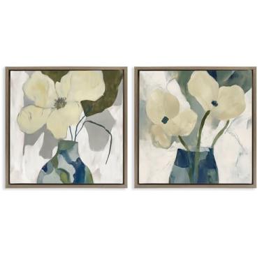 Imagem de Stupell Industries Simple Petals Boho 2 peças marrom emoldurado conjunto de tela flutuante design por Elara Yasna, 25 x 25