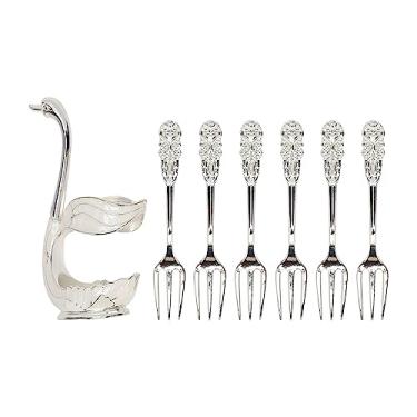 Imagem de Swan Base Holder Coffee Dinnerware Set Elegante Light Luxury Metal Swan Base Holder com 6 Garfos para Home Bar Party Alumínio Modern Talheres