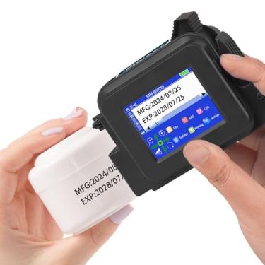 Imagem de Phezer Mini impressora portátil a jato de tinta PC12 de 12,7 mm/0,5 polegadas de altura para código de barras QRCode data hora logotipo número impresso em vidro, caixa de madeira pano plástico em