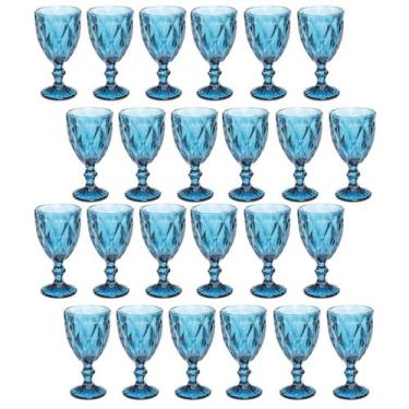 Imagem de Jogo Copo Taça Vidro Diamante Azul Para Agua 300ml - 24Un - Ecos
