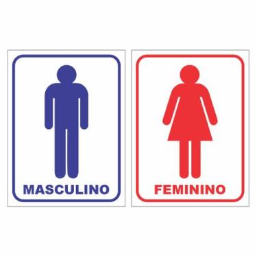 Imagem de Kit Placa Sinalização Banheiro Feminino Masculino Sanitário - Fixa Per