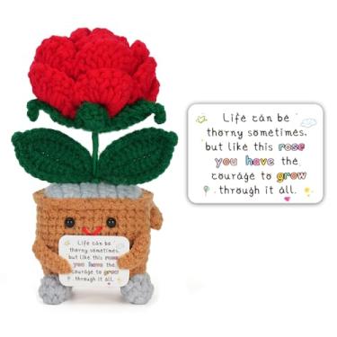 Imagem de Mini Cute Positive Ross Crochet Thank You Crochet Gift Teacher Appreciation Gift Christmas, Birthday Best Friend,Teacher, Sister, Mom Gifts (Life can be Thorny Sometimes)