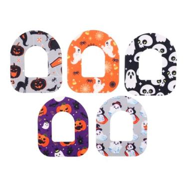 Imagem de 25 Adesivos de Sensor Glicose Halloween para Omnipod 5, Adesivos à Prova D'água e Respiráveis Sobre Fita Adesiva para Monitor CGM com Designs Assustadores de Feriados (5 Estilos)