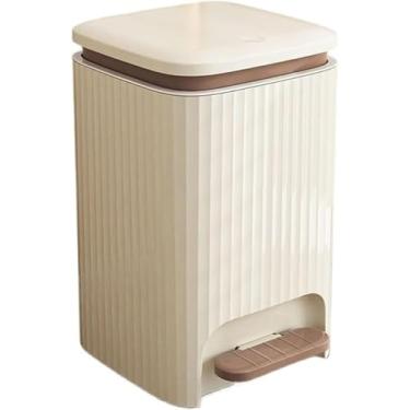 Imagem de Lixeira Lixeira De Plástico Quadrada De 9/12 Litros Com Tampa, Tampa De Abertura Dupla Pedal Lixeira Com Anel De Pressão Embutido Para Sala De Estar, Quarto, Cozinha, Banhe, Cream White+coffee, 12L