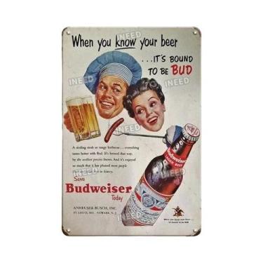 Imagem de Placa De Metal Vintage Budweiser Beer Tin Sign Para Decoração De Bar E