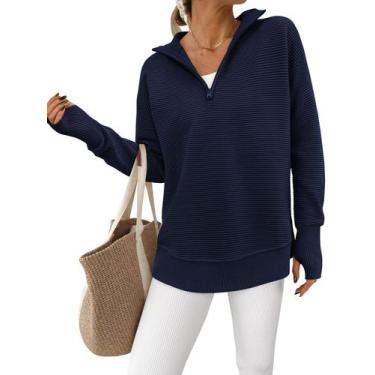 Imagem de Suéter feminino PRETTYGARDEN com decote em V canelado, malha azul mari