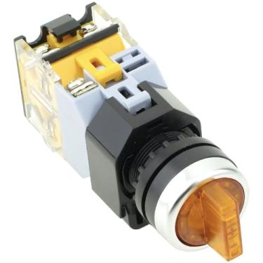 Imagem de Yuco YC-SS22PMA-I3Y-3 Interruptor seletor iluminado 22 mm 3 posições mantido 220V CA/CC com 2 blocos de contato normalmente abertos (amarelo)