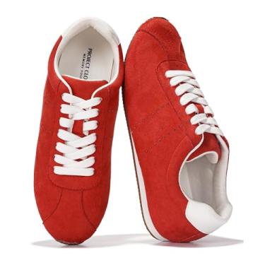 Imagem de Project Cloud Tênis feminino leve com palmilha de espuma viscoelástica - Tênis feminino antiderrapante para trabalho - Sapatos casuais femininos com cadarço, Vermelho, 36