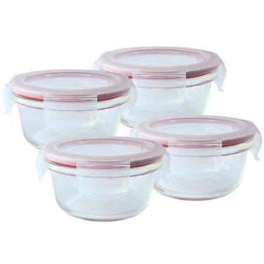 Imagem de Kit 4 Pote De Vidro Hermético Redondo Com Tampa 4 Travas Marmita Fit 6