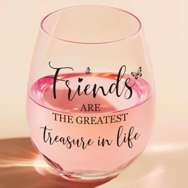 Imagem de TIAOFENGZHEN Presentes de aniversário para mulheres amizade – taças de vinho, "Friends are the Greatest Treasure in Life" – taça de vinho resistente a arranhões, presentes de aniversário de melhor
