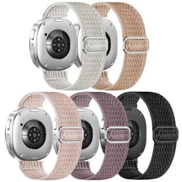 Imagem de Huadea Pacote com 5 pulseiras de nylon elástico compatível com Galaxy Watch 8 de 40 mm e 44 mm/Galaxy Watch 8 Classic de 46 mm, pulseira esportiva macia de laço solo para mulheres e homens