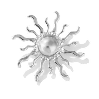 Imagem de Broche de sol para mulheres e homens broche de lapela de girassol prateado para ternos vestidos broches celestiais colar alfinete de colar de casamento férias roupas chapéus acessórios simples