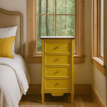 Imagem de Cômoda Alta 4 Gavetas Estreita Amsterdã Amarelo / Amêndoa