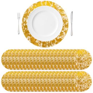 Imagem de ASUNFO 50 peças de jogo americano descartável dourado de malha prensada a granel para decoração de casa, jantar, casamento, festa de aniversário, 33 cm