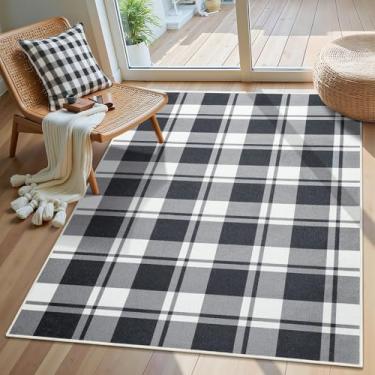 Imagem de AROGAN Tapete xadrez de juta 7,5 x 12,5 cm, tapetes xadrez preto e branco para ambientes internos e externos, tapetes neutros laváveis, tapete de porta de boas-vindas para decoração de cozinha