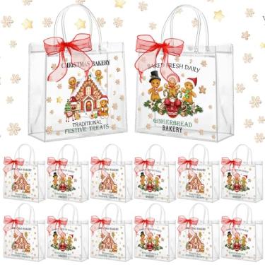 Imagem de Motipuns 24 peças de sacolas de presente de PVC transparente de Natal com alças para lembrancinhas de festa de Natal para homens de gengibre em casa reutilizáveis para doces de plástico para feliz ano