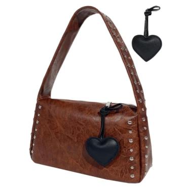 Imagem de Gleease Bolsa feminina marrom escuro bolsa de ombro marrom chocolate bolsa de mão expresso vintage pequena bolsa de couro Y2K Hobo bolsas, Marrom, 11*3.9*6.3 inches, Cravejado