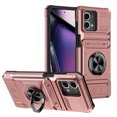 Imagem de SORAKA Capa para Motorola Moto G Stylus 5G 2023 com suporte de anel para cartão de metal compatível com suporte magnético de telefone para carro capa de proteção contra choque e queda ouro rosa