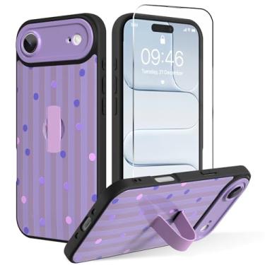 Imagem de OOK Capa para iPhone Air com protetor de tela, linda capa de telefone com listras roxas de bolinhas com alça de dedo ajustável, proteção total para mulheres e meninas