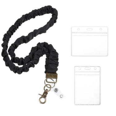 Imagem de Cordão elástico elástico para crachás de identificação, chaveiros, cordões fofos para professores, chaves com 2 porta-cartões retráteis, para mulheres, professoras, empregadas, escola, escritório