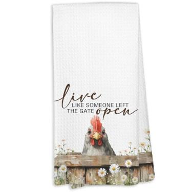 Imagem de KTYHD Live Like Someone Left The Gate Toalhas de cozinha de frango, toalhas de prato de frango de fazenda para cozinha, animais de fazenda toalhas de mão decorativas para banheiro, cozinha, panos de