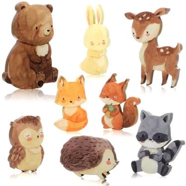 Imagem de Yookeer 8 peças de decoração de outono de madeira bichos de floresta decoração para casa pintada floresta animal Ação de Graças placa de mesa de madeira 3D outono mesa de chá de bebê centro de mesa