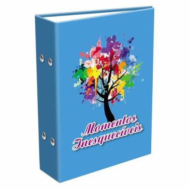 Imagem de Álbum de Fotos Família Azul com Árvore Colorida 120 Fotos Tamanho 10x15cm Capa Dura em Papel Couchê 30,5x16,5cm