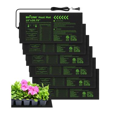 Imagem de BN-LINK Tapete térmico durável para mudas almofada de aquecimento hidropônico quente à prova d'água 25,4 cm x 52,7 cm - pacote com 6 para estufa e germinação de sementes